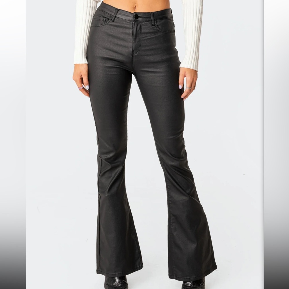 Edikted Luna Faux Leather Flare Jeans